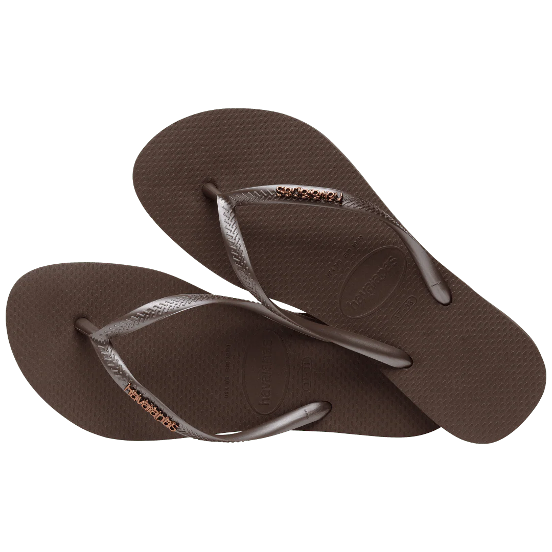 Women's Slim Logo Metallic Flip Flops - Image 4